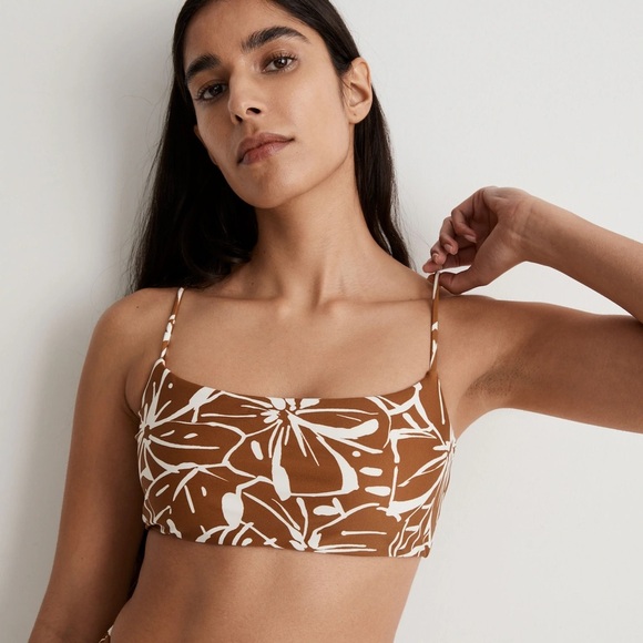 NWT Madewell Tie-Back Bikini Top in Abstract Flora Sepia Size Large - Picture 1 of 10